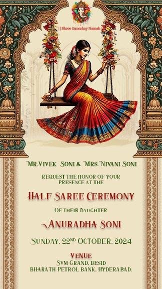 half saree ceremony invitation card