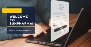 A person logging into a laptop with a SunPharma welcome message