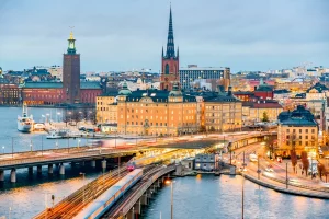 Cityscape of sweden with bridges and water